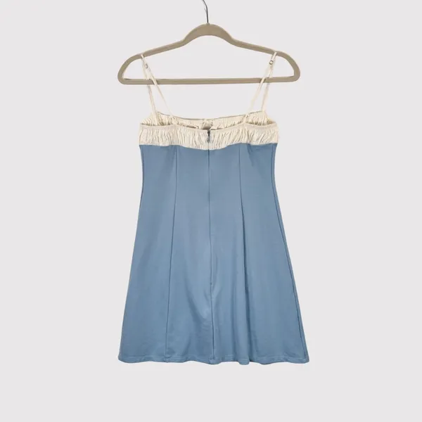 Reformation Mini Dress Blue Sadie Knit Cami Two Tone Organic Cotton Stretch XS - Image 3