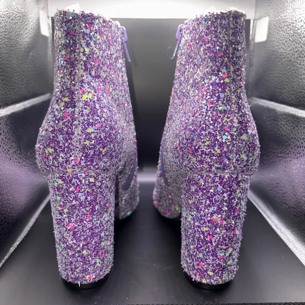 Allegra K Glitter Pointed Toe Chunky Heel Ankle Boots - Image 5