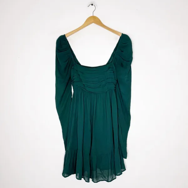 Abercrombie & Fitch Green Ruched Babydoll Mini Dress Small Tall - Image 4