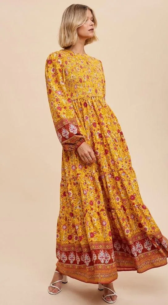 Arabella Border Print Tiered Floral Maxi Dress in Earthen - Image 2