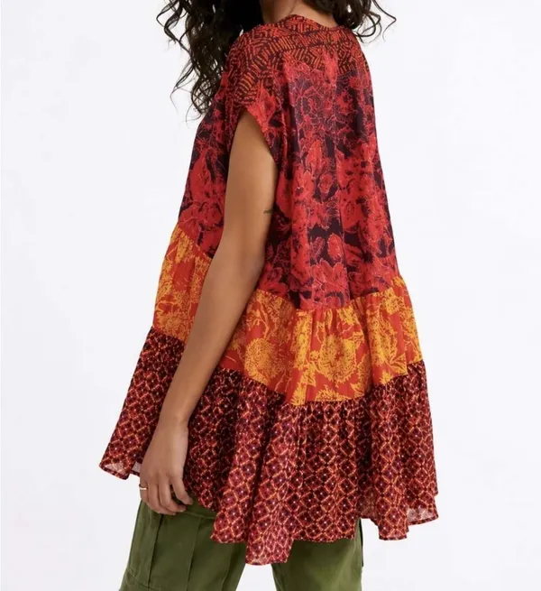 Free People Women Cotton Top Red Gotta Have You Tunic Floral Oversized M - Image 6