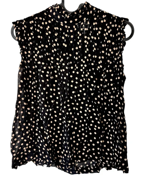 GANNI 2025 Polka Dot Print Mock Neck Smocked Ruffle Pleated Flowy blouse top XS - Image 7