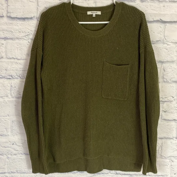 Madewell Thompson olive green pocket pullover sweater - Image 2