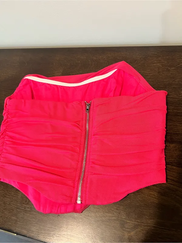 Strapless Ruched Hot Pink Swim Top - Image 2