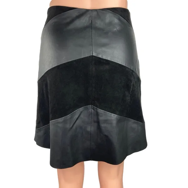 Zara Black Faux Leather Suede Chevron Pattern Side Zipper A-Line Mini Skirt Sz S - Image 3
