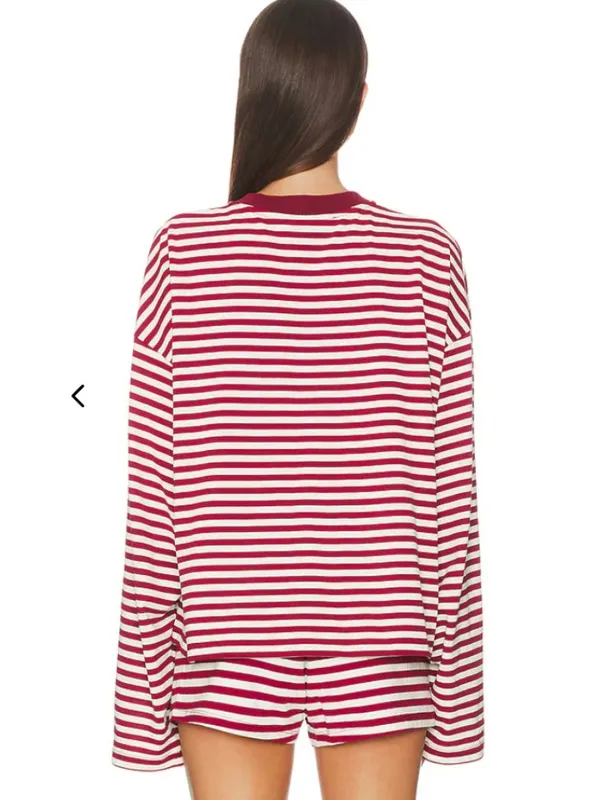 LIONESS Bloom Long Sleeve Top in Wine Stripe Red White XXS (Oversized) $69 - Image 2