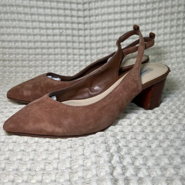 Saks Fifth Avenue Women Brown Pointed Toe Slingback Block Heel‎ Shoes Size 6 - Image 3