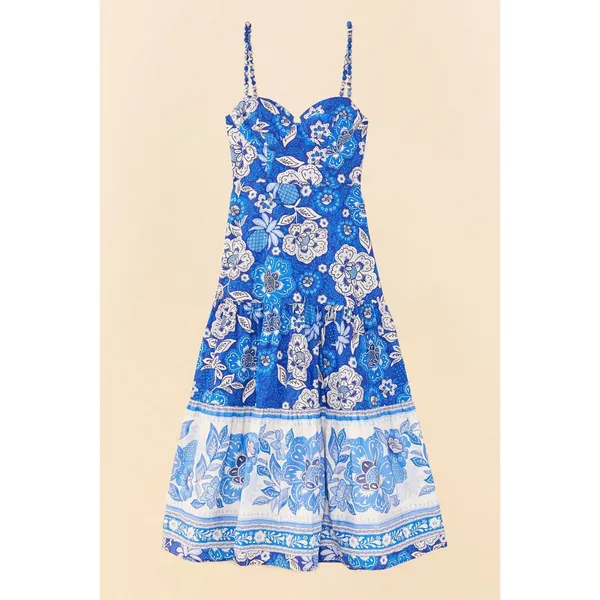 Farm Rio Full of Flowers Midi Dress Blue - Image 3