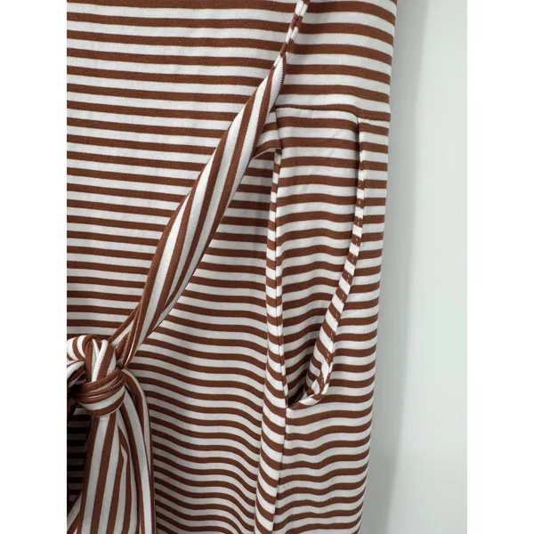 MEROKEETY Striped Sheath T-Shirt Dress M • Brown White • Tie Waist • Summer • NW - Image 4