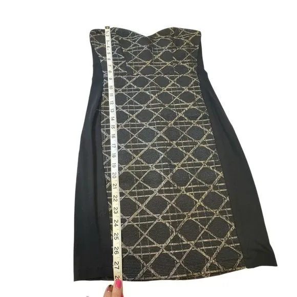 Aqua Black Geometric Jacquard Strapless‎ Sheath Dress Size S - Image 5