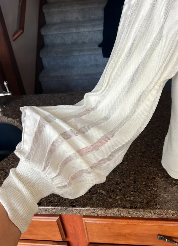Cream Light Sweater With Semi Sheer Sleeved - Image 3