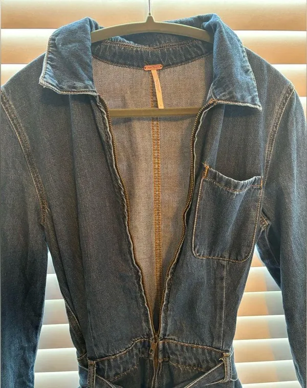 Free People Denim Long Sleeve Romper - Image 3