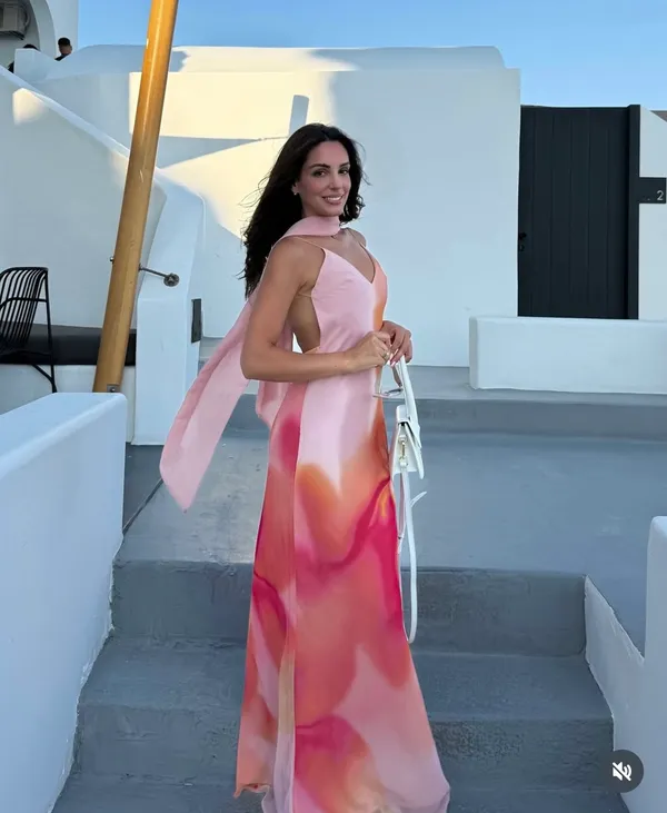 Zara Elegant Pink and Orange Maxi Dress scarf evening party wedding - Image 2