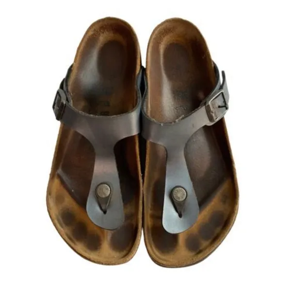 Birkenstock Gizeh Unisex Leather Sandal Icy Metallic Azure Blue EU 38 US W 7/7.5 - Image 7