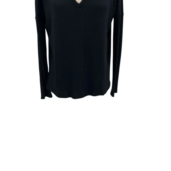 Rag & Bone Black Ribbed V Neck Long Sleeve Stretch Knit Tee Top Size Small‎ - Image 3