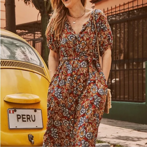 Faherty Women's Carmel Linen Dress in Red Desert Bloom Floral NWT Size XL - Image 4