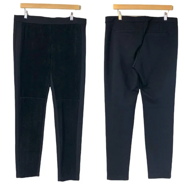 Ecru Black Faux Suede Leather Ponte Slim Leg Ankle Pants Women's Size Large - Image 9