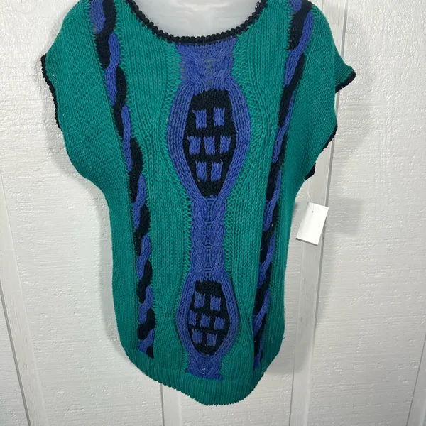 Lucia Vintage Handknit Purple and Green Sleeveless Sweater No Size EUC - Image 3
