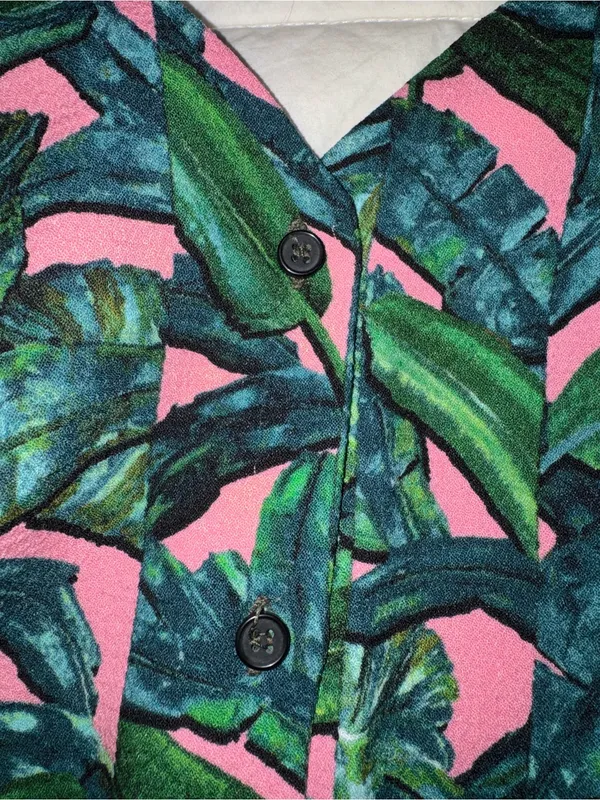 Topshop Pink Playsuit with Green Tropical Leaf Print - Image 3