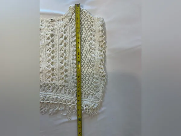 Garage Womens Crochet Top M/L White Fringe Boho Open Knit Festival Beach Hippie - Image 7