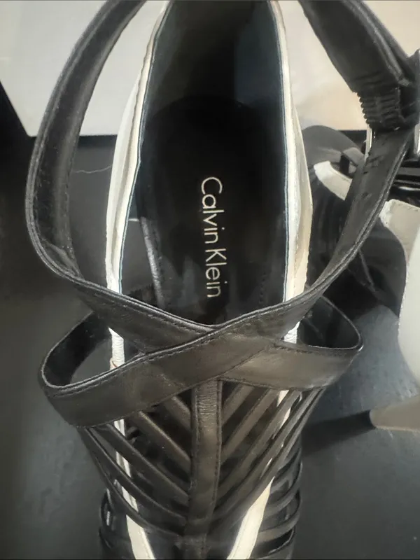 Calvin Klein Black and White Strappy Stiletto Sandals - Image 6