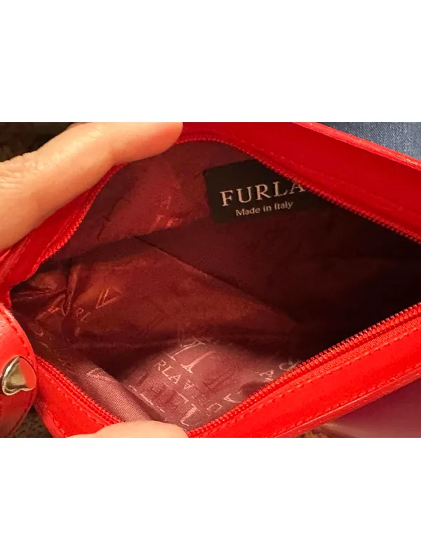 Furla Red Leather Shoulder Bag with Studded Strap - Image 7