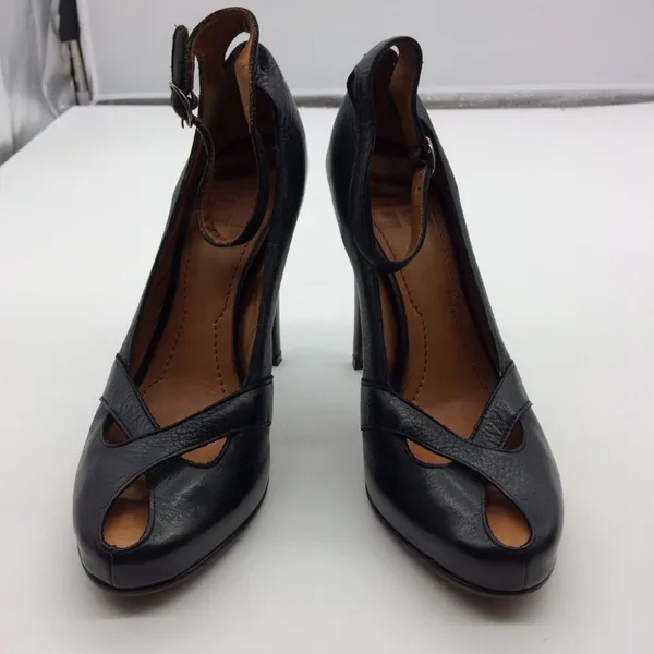 Givenchy Peep Toe Hidden Platform High Heel/Ankle Strap Pump in Black Leather - Image 2