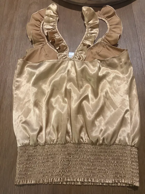Y2K Arden B Satin Ruffle Elastic Waist Going Out Top in Champagne M - Image 4