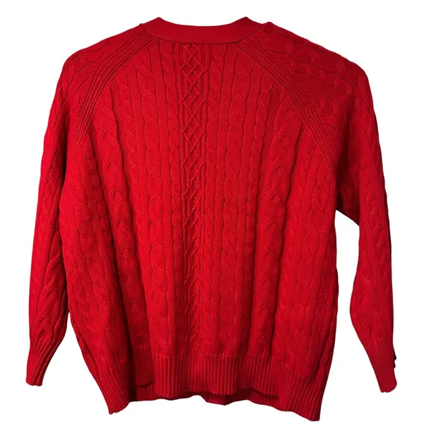 Red Cable Knit Cardigan Sweater Traditional Button Front Preppy Holiday Cyrus XL - Image 6