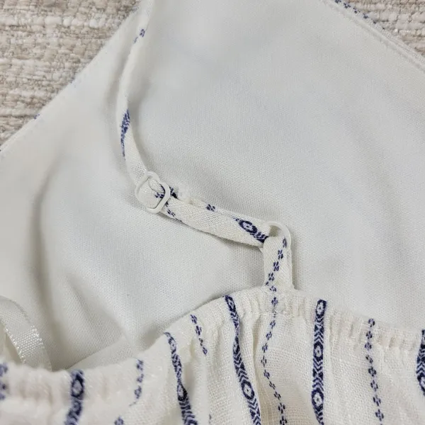 Monteau Los Angeles Linen Maxi Sundress Large White Blue Striped Rayon Slit - Image 15