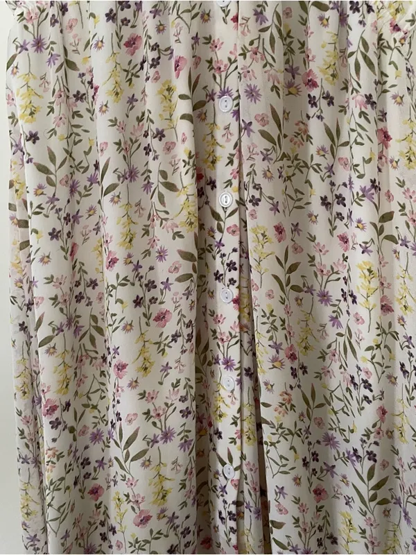 Floral Maxi Dress Womens Small White Cottagecore Romantic Flowy Chiffon Summer - Image 4