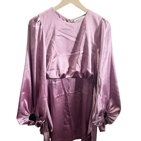 Petal and Pup Emillia Purple Puff Sleeve Satin Mini‎ Dress 6 NWT - Image 2