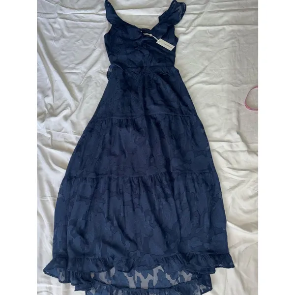 NWT Heartloom Blue Floral Jacquard Tiered Midi Dress Ruffle Strap Romantic Boho - Image 2