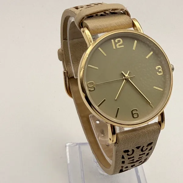 Elegant Accutime Gold-Tone Tan Leather Band Women's Watch Working - Image 2