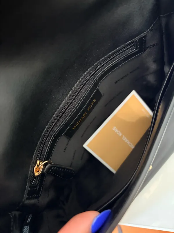 Michael Kors Black Top Handle Crossbody Satchel Gold Chain Classic Handbag - Image 9