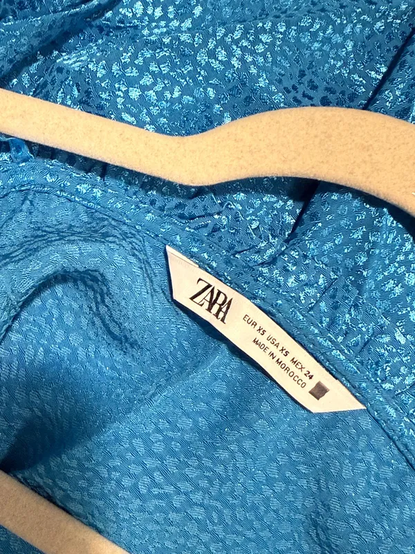 Zara Blue V Neck Blue Satin Dress - Image 5