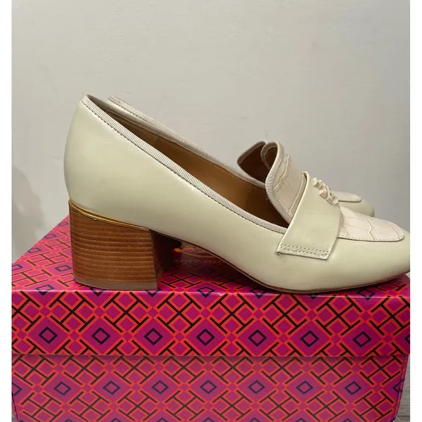 Tory Burch Everly 55mm Loafer Dulce De Leche Croc Leather Block Heel 137837 5.5M - Image 2