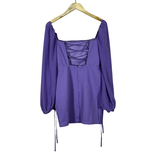 NWT Lulus Lace-Up Back Solid Mini Dress Purple Romantic Puff Sleeve Size S - Image 6