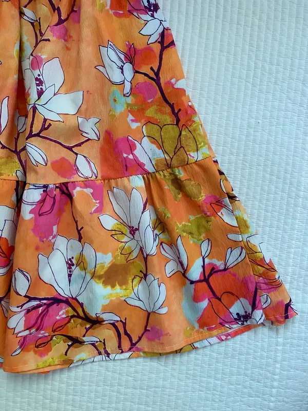 orange pink white cherry blossom dress - Image 5