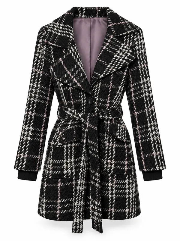 NWT Vintage Wet Seal Plaid Belted Coat Women XL Y2K Black Pink - Image 2