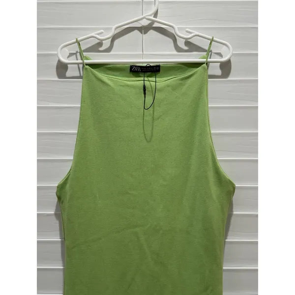 Zara Maxi Dress Sz S Chartreuse Green Spaghetti Strap Square Neck Bodycon Beachy - Image 2