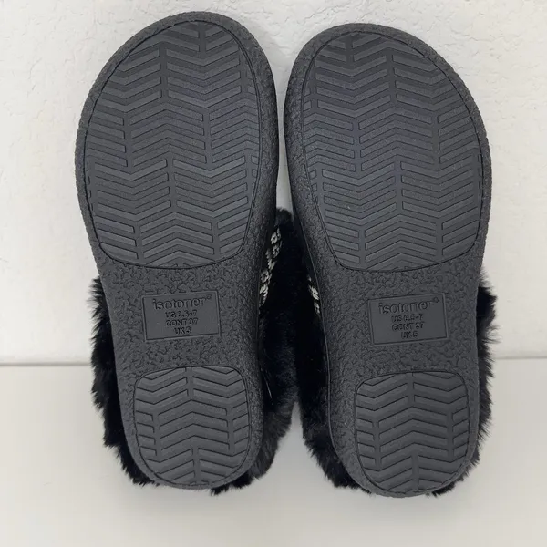 Isotoner Women’s Memory Foam Slippers Black Faux Fur Size S 6.5–7 NIB NEW In Box - Image 13