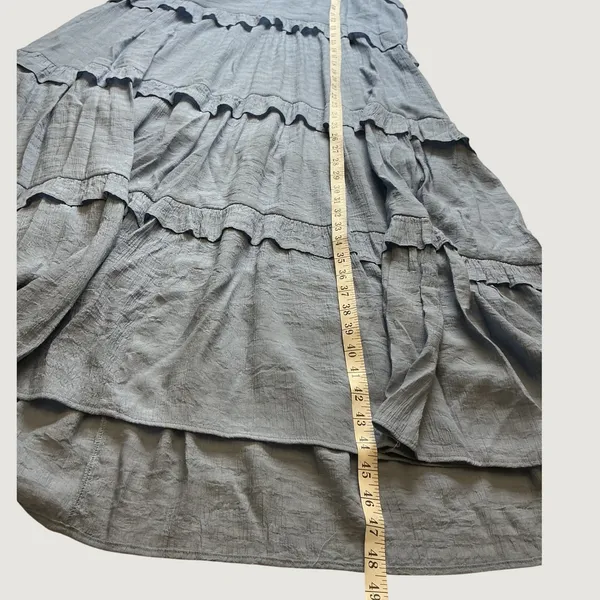 &merci Blue Ruffle Tiered Sleeveless Halter Maxi Dress S Boho Crinkle Flowy - Image 5