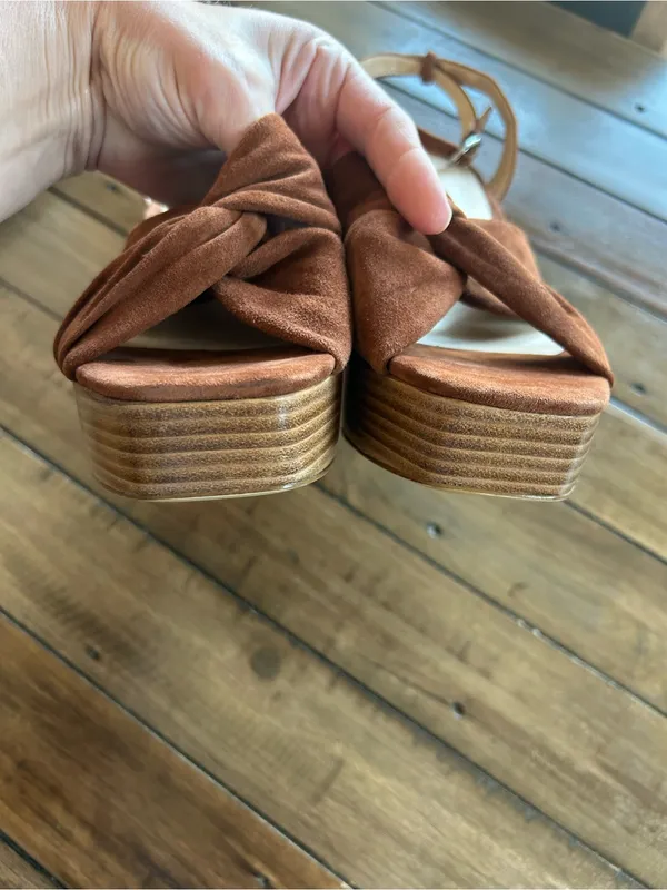 Anthropologie Maeve Suede Knot Platform Brown Heels 10 - Image 6