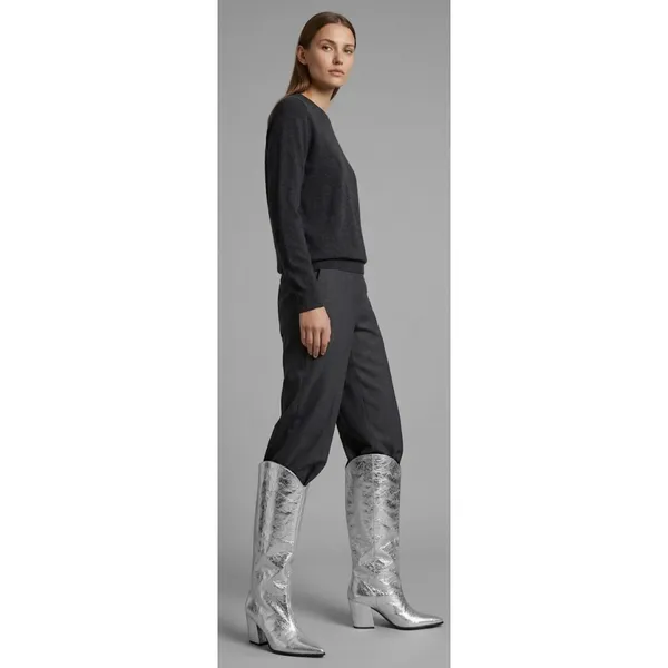 Steve Madden Metallic Silver Crinkled Knee High Block Heel Pointed Toe Boots 6.5 - Image 2