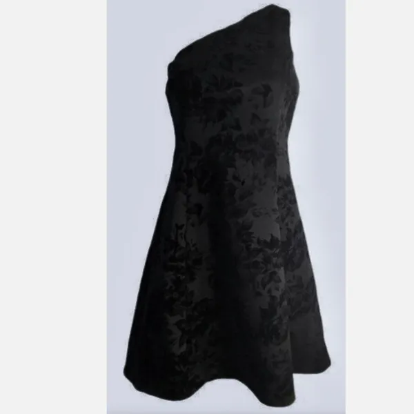NWT PROSECCO Floral Velvet One Shoulder Black A Line Dress SZ-8 - Image 3