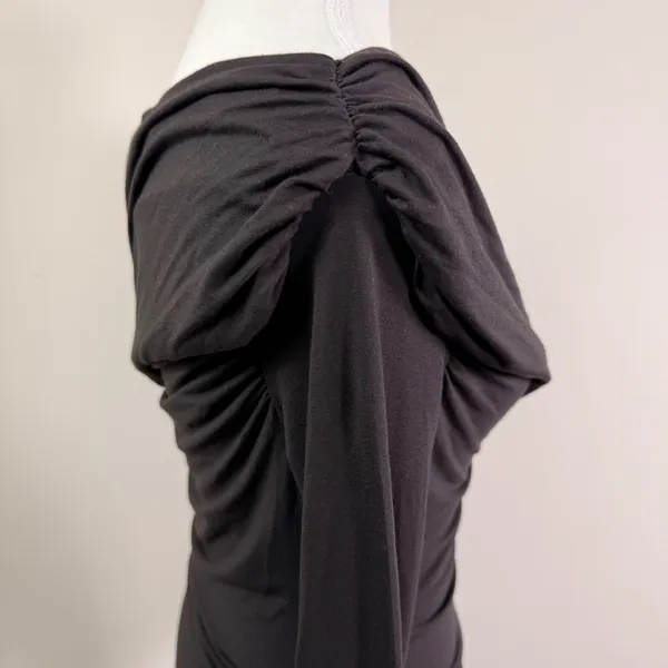 Agolde Kira Bodysuit Black Brown Ruched One Shoulder Long Sleeve Modal Top XS - Image 6