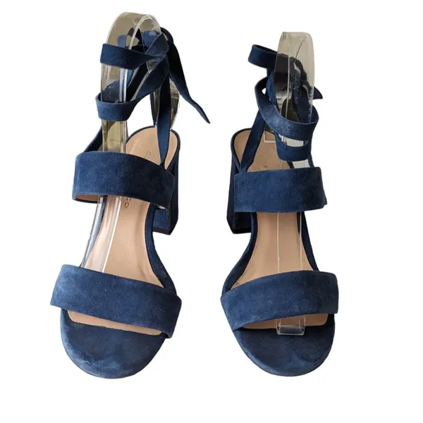 Club Monaco Wrap Sandals Aelena Size 7 Blue Suede Heeled - Image 7