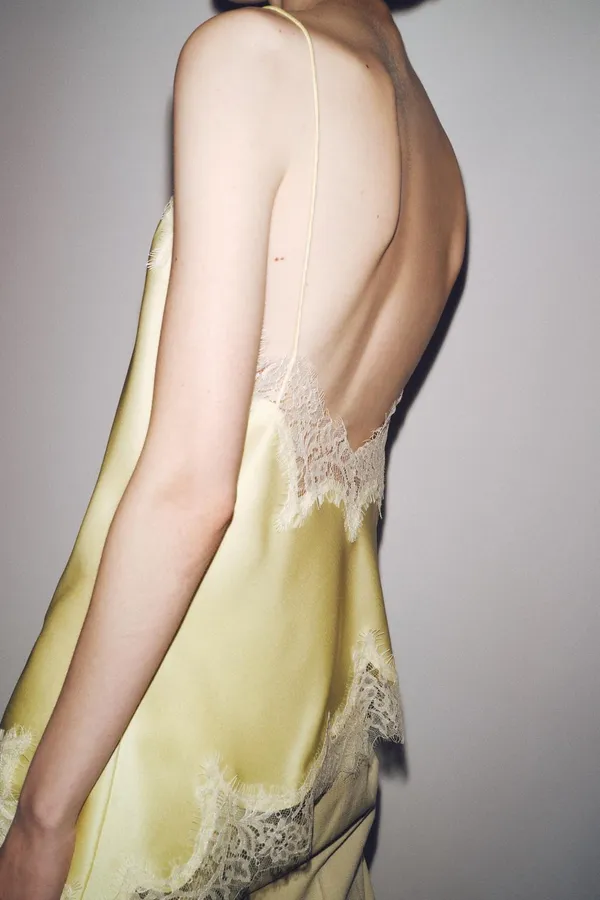 Zara Lace-Trim Satin Cami Top in Pale Butter Yellow - Image 6