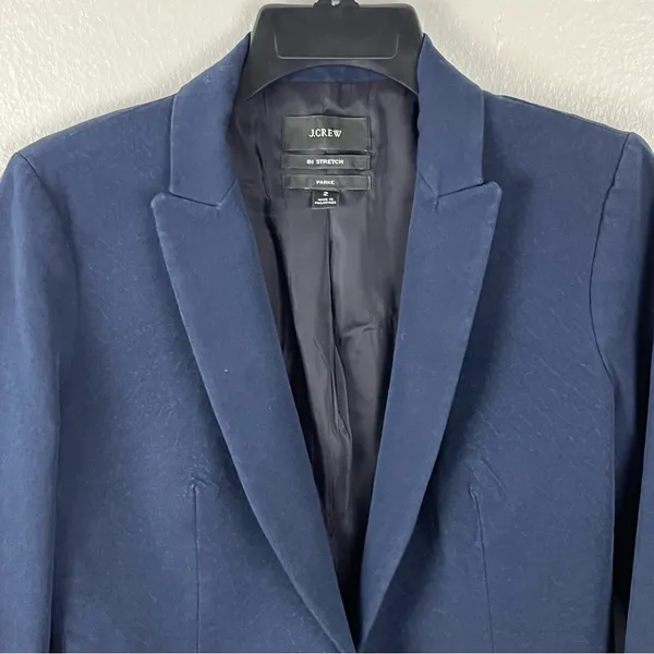 J. CREW Parke Navy Bi-Stretch Lined Single Button Blazer Size 2 Career Preppy - Image 4